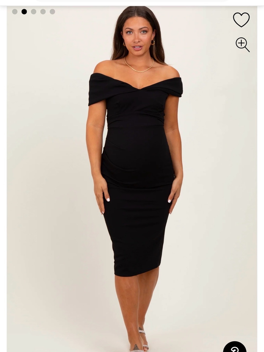 Pinkblush Off-Shoulder Black Maternity Midi Dress